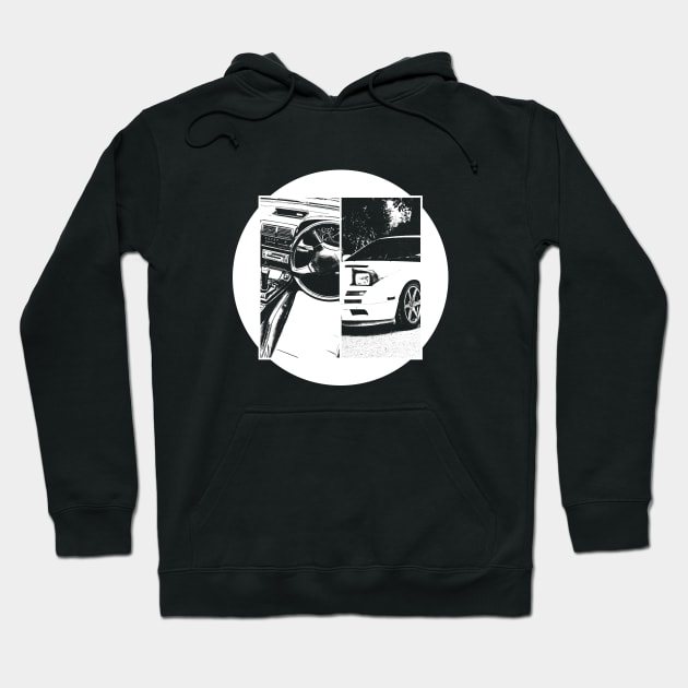 MAZDA RX-7 FC Black 'N White 5 (Black Version) Hoodie by Cero